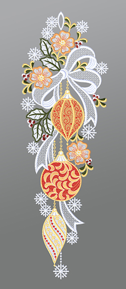 Fensterbild aus Plauener Spitze® - Weihnachtsbaumkugeln mit Schleife #1W mehrfarbig