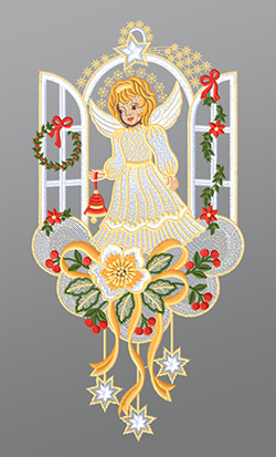Fensterbild aus Plauener Spitze® - Christkind mit Weihnachtsglöckchen #1W mehrfarbig