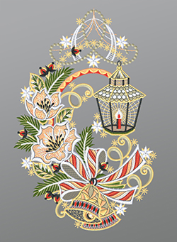 Fensterbild aus Plauener Spitze® - Laterne mit Christrosen #1W mehrfarbig