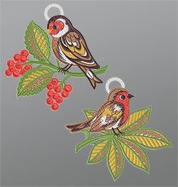 Fensterbild aus Plauener Spitze® - 2er Set Vogelpaar #1W mehrfarbig