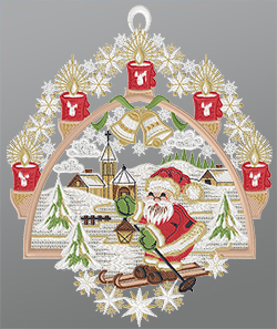 Fensterbild aus Plauener Spitze® - Weihnachtlicher Schwibbogen #1W mehrfarbig