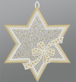 Fensterbild aus Plauener Spitze® - Stern mit Schleifendekor #1W gold