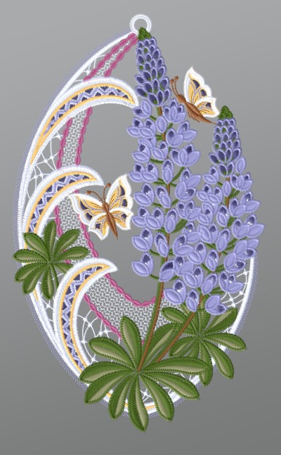 violett-mehrfarbig Vorschau Fensterbild aus Plauener Spitze® - Lupinen mit Schmetterlingen #1W in Violett-mehrfarbig violett-mehrfarbig