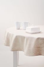 rosé-beige Vorschau Runde Damasttischdecke von Lysel - Blumendesign #2M rosé-beige