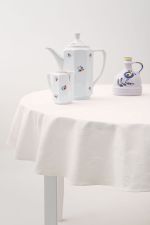 weiss Vorschau Runde Damasttischdecke von Lysel - Blumendesign #2M weiss